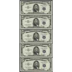 Lot of (5) Consecutive 1953B $5 Silver Certificate Notes Gem Uncirculated