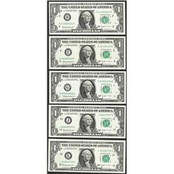 District Set of 1963B $1 Federal Reserve BARR Uncirculated Notes