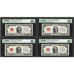 Lot of (4) Consecutive 1928G $2 Legal Tender Notes Fr.1508 PMG Gem Uncirculated
