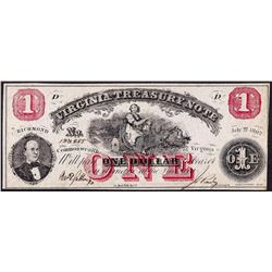 1862 $1 Virginia Treasury Obsolete Note