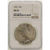 Image 1 : 1923 $1 Peace Silver Dollar Coin NGC MS63