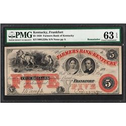 1859 $5 Farmers Bank of Kentucky Obsolete Note PMG Choice Uncirculated 63EPQ