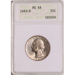 1943-D Washington Quarter Coin ANACS MS64