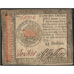 January 14, 1779 $45 Continental Currency Note