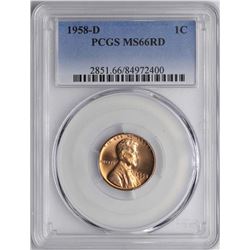 1958-D DIE BREAK FILLED 9 Lincoln Wheat Cent Coin PCGS MS66RD
