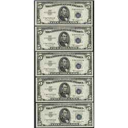 Lot of (5) Consecutive 1953B $5 Silver Certificate Notes Gem Uncirculated