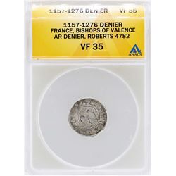 1157-1276 Denier France Bishops of Valence Coin ANACS VF35