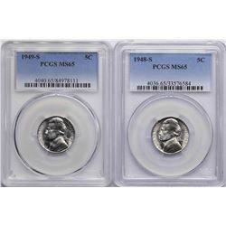 Lot of 1948-S & 1949-S Jefferson Nickel Coins PCGS MS65