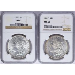 Lot of 1886-1887 $1 Morgan Silver Dollar Coins NGC MS65