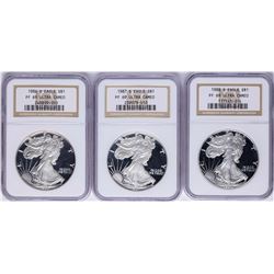 Lot of 1986-S to 1988-S $1 American Silver Eagle Proof Coins NGC PF69 Ultra Came