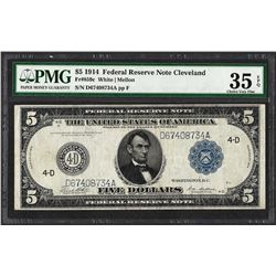 1914 $5 Federal Reserve Note Cleveland Fr.859c PMG Choice Very Fine 35EPQ