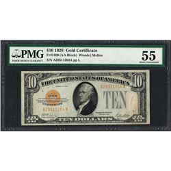 1928 $10 Gold Certificate Note Fr.2400 PMG About Uncirculated 55