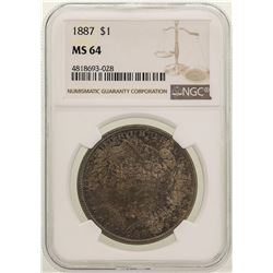 1887 $1 Morgan Silver Dollar Coin NGC MS64