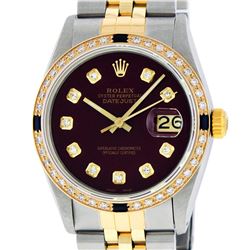 Rolex Men's Two Tone 14K Maroon VS Diamond & Sapphire Datejust Wristwatch