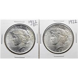 Lot of 1922 & 1922-D $1 Peace Silver Dollar Coins
