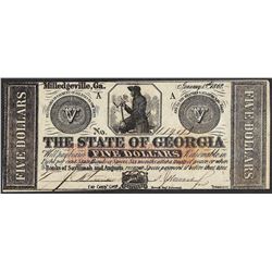 1862 $5 The State of Georgia Milledgeville Obsolete Note
