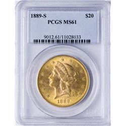 1889-S $20 Liberty Head Double Eagle Gold Coin PCGS MS61