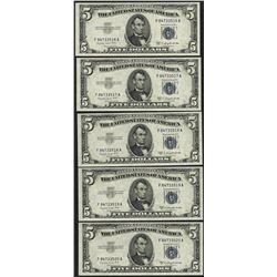 Lot of (5) Consecutive 1953B $5 Silver Certificate Notes Gem Uncirculated
