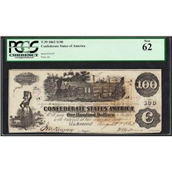 1862 $100 Confederate States of America Note T-39 PCGS New 62