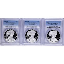 Lot of 2006-W to 2008-W $1 American Silver Eagle Proof Coins PCGS PR69DCAM