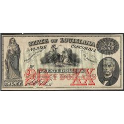 1862 $20 State of Louisiana Parish of Concordia Obsolete Note