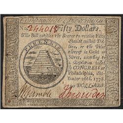 September 26, 1778 $50 Continental Currency Note