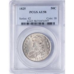 1825 Capped Bust Half Dollar Coin PCGS AU58