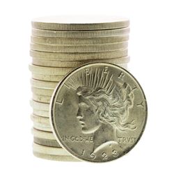 Roll of (20) Brilliant Uncirculated 1923 $1 Peace Silver Dollar Coins