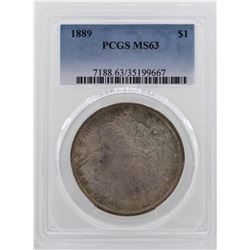 1889 $1 Morgan Silver Dollar Coin PCGS MS63 AMAZING TONING