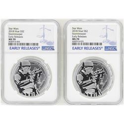 Lot of (2) 2018 Niue $2 Star Wars Stormtrooper Silver Coins NGC MS70 Early Relea