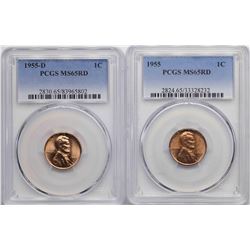 Lot of 1955 & 1955-D Lincoln Wheat Cent Coins PCGS MS65RD