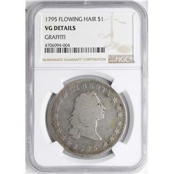 1795 $1 Flowing Hair Silver Dollar Coin NGC VG Details Graffiti