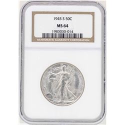 1945-S Walking Liberty Half Dollar Coin NGC MS64