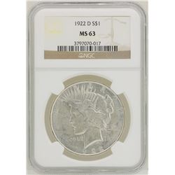 1922-D $1 Peace Silver Dollar Coin NGC MS63