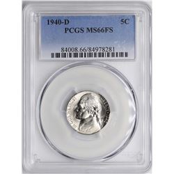 1940-D Jefferson Nickel Coin PCGS MS66FS
