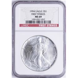 1994 $1 American Silver Eagle Coin NGC MS69 First Strikes