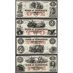 1800's $1/$2/$3/$5 Bank of Florence Obsolete Notes