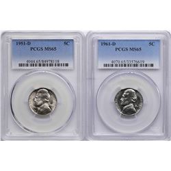 Lot of 1951-D & 1961-D Jefferson Nickel Coins PCGS MS65