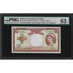 1949 Government of Malta 1 Pound Note Pick# 24b PMG Choice Uncirculated 63EPQ