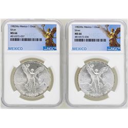 Lot of (2) 1982Mo Mexico Libertad Onza Silver Coins NGC MS66
