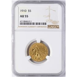1910 $5 Indian Head Half Eagle Gold Coin NGC AU55