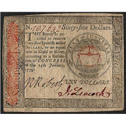 January 14, 1779 $65 Continental Currency Note