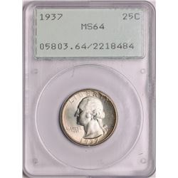 1937 Washington Quarter Coin PCGS MS64 Old Green Rattler