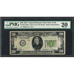 1934 $20 Federal Reserve STAR Note New York Light Green Seal PMG Very Fine 20