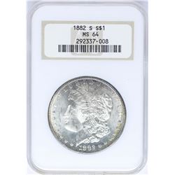 1882-S $1 Morgan Silver Dollar Coin NGC MS64 Nice Toning Old Holder