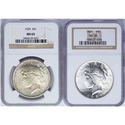 Lot of 1924-1925 $1 Peace Silver Dollar Coins NGC MS65