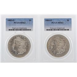Lot of 1884-O & 1885-O $1 Morgan Silver Dollar Coins PCGS MS63