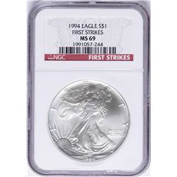 1994 $1 American Silver Eagle Coin NGC MS69 First Strikes