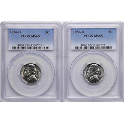 Lot of (2) 1956-D Jefferson Nickel Coins PCGS MS65