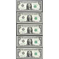 District Set of 1963B $1 Federal Reserve BARR Uncirculated Notes